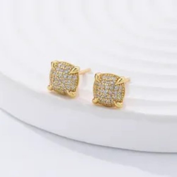 18k Yellow Gold over 925 Sterling Silver CZ Accent Micro-Pavé Stud Earrings - Picture 4 of 6